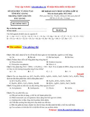 Đề khảo sát chất lượng môn Hóa học Lớp 12 - Trường THPT chuyên Bắc Giang (Có đáp án)
